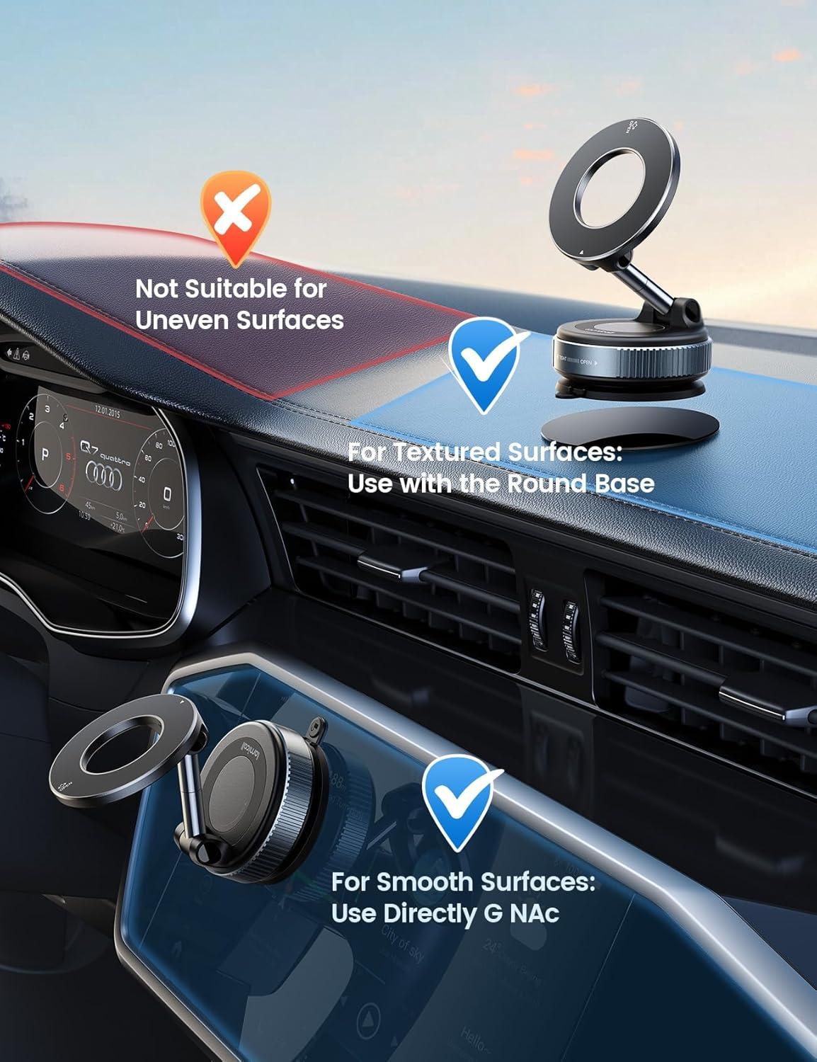 imageLamicall Car Phone Holder Mount  70 LBS Strongest Suction for Magsafe Car Mount 360 Adjustable Suction Cup Phone Mount Dashboard Windshield Vacuum Magnetic Phone Holder fit iPhone 17 16 Pro MaxBlack