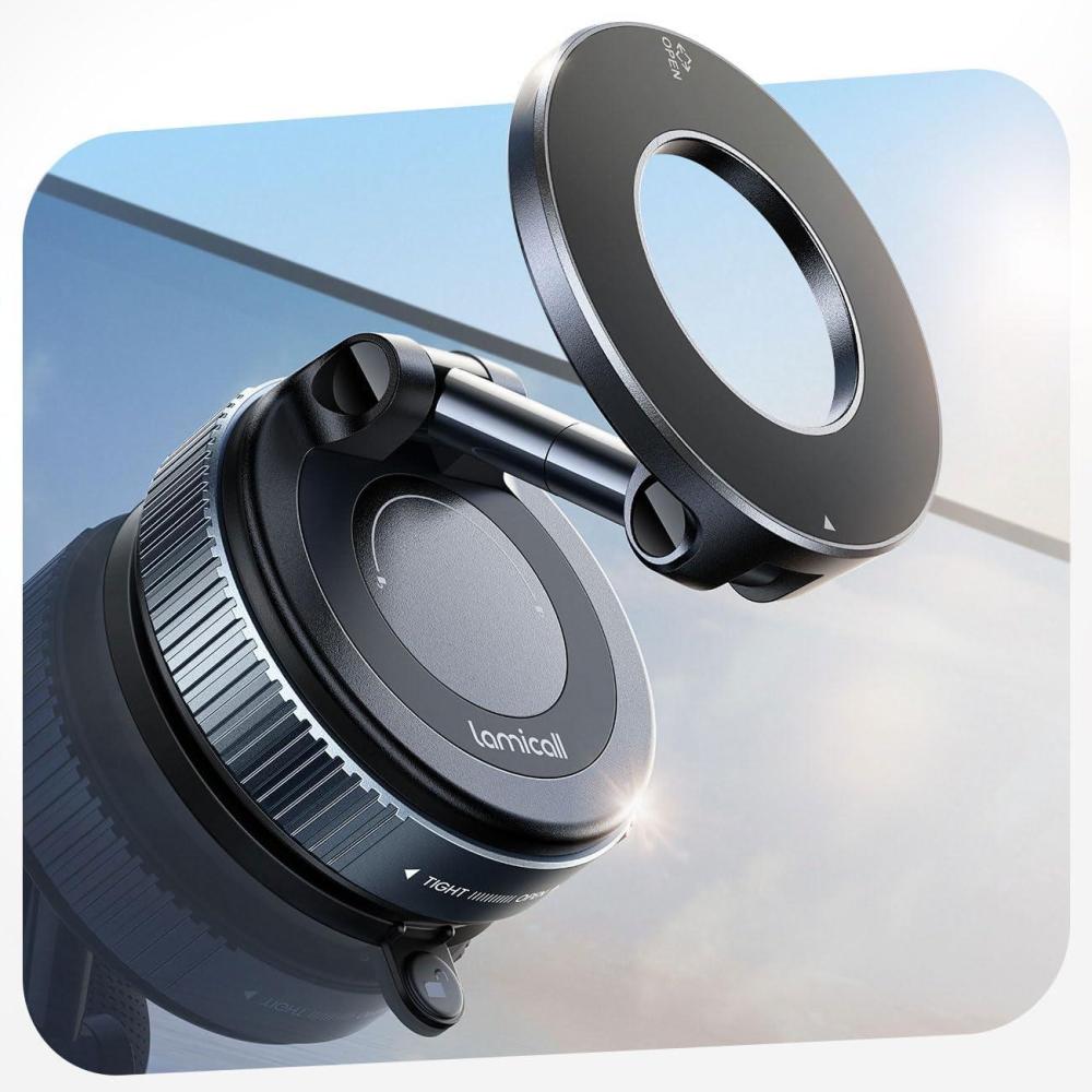 imageLamicall Car Phone Holder Mount  70 LBS Strongest Suction for Magsafe Car Mount 360 Adjustable Suction Cup Phone Mount Dashboard Windshield Vacuum Magnetic Phone Holder fit iPhone 17 16 Pro MaxBlack