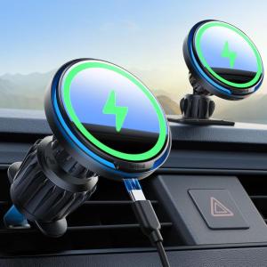 imageLamicall 15W for Magsafe Car Mount Charger  AutoOff LED Wireless Car Phone Holder Vent Dashboard HandsFree Magnetic Phone Holder for Car Charging for iPhone 17 Air Pro Max Plus 16 15 14 13 12Black