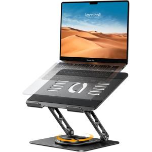 imageLamicall Adjustable Laptop Stand for Desk  360 Rotating Base Ergonomic Computer Stand Aluminum Laptop Riser Foldable Protable for Office Home fits MacBook Air Pro Dell HP 10173  BlackBlack