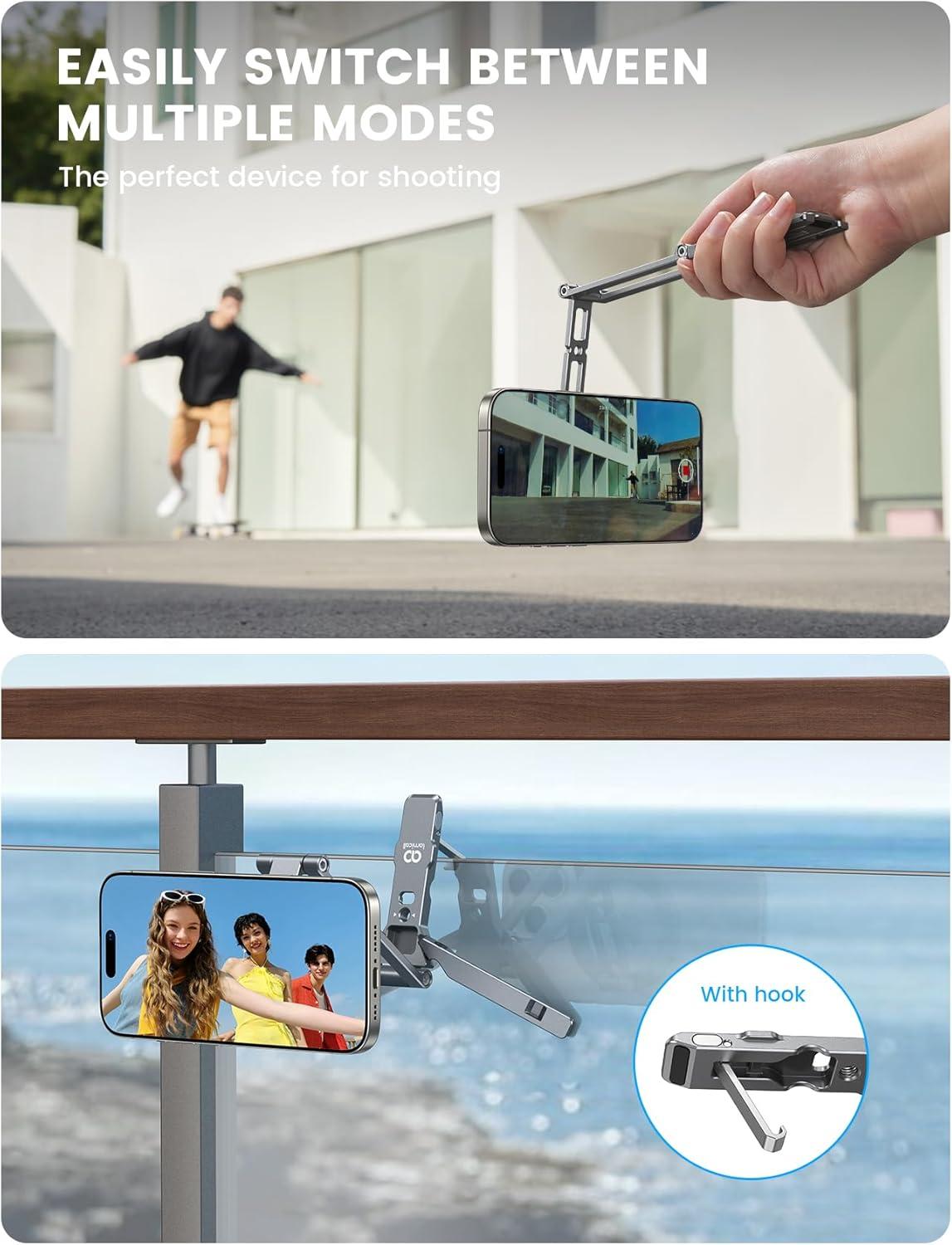 imageLamicall for Magsafe Tripod Stand  Triple Axis Foldable Aluminium Magnetic Tripod for iPhone Mini Selfie Stick with 14quot Screw Arca and Hook Cell Phone Stand fits iPhone Camera for Vlog Travel
