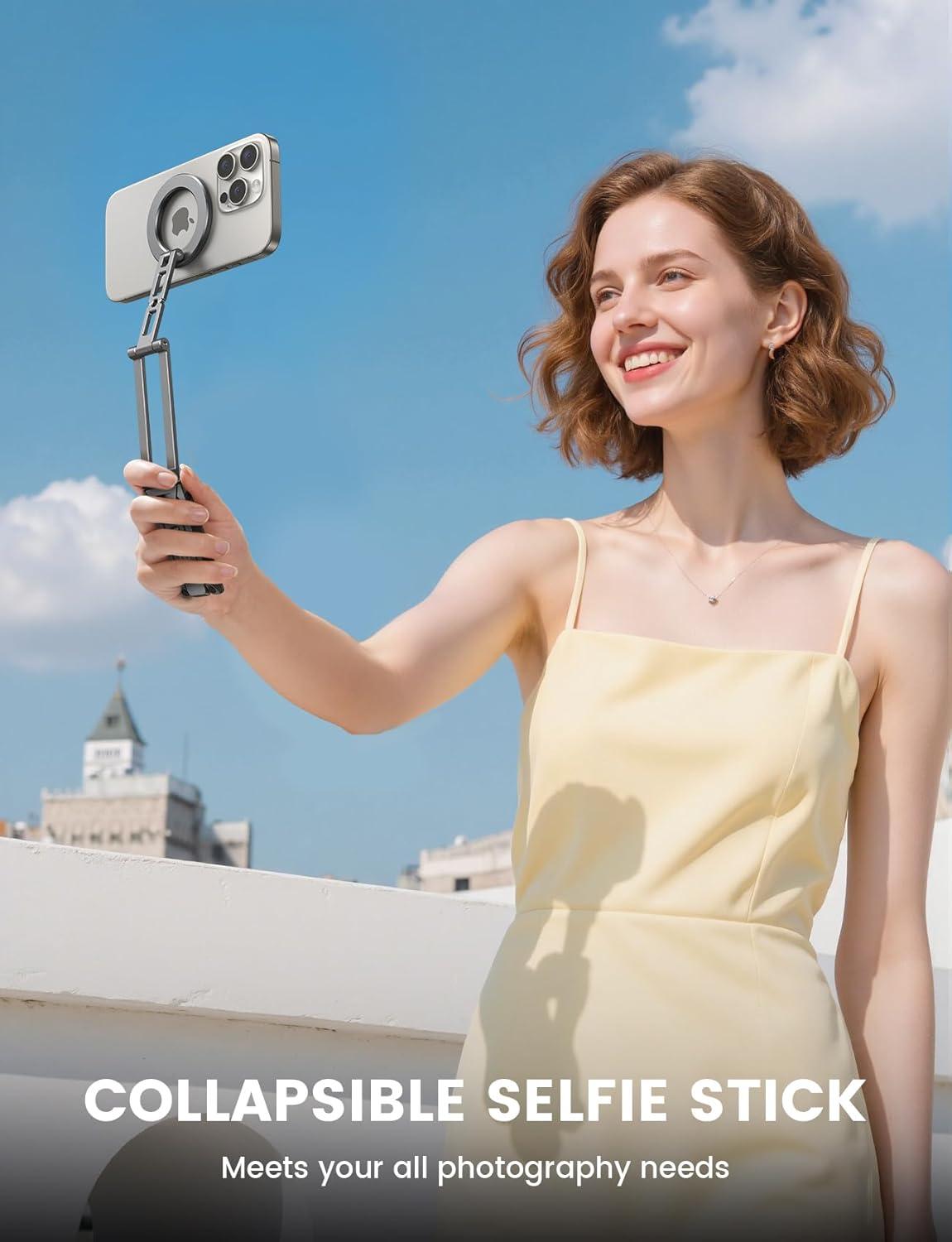 imageLamicall for Magsafe Tripod Stand  Triple Axis Foldable Aluminium Magnetic Tripod for iPhone Mini Selfie Stick with 14quot Screw Arca and Hook Cell Phone Stand fits iPhone Camera for Vlog Travel