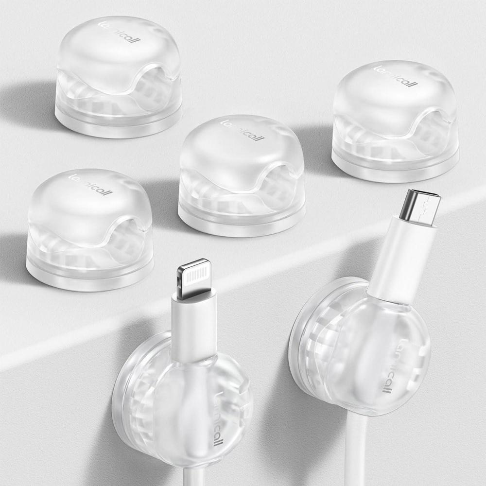 imageLamicall 6Pack Clear Rotatable Cord Organizer  1s Lock Cable Clips Phone Charger Cord Holder Desk Cable Management Adhesive Wire Organizer for Nightstand Office Accessories Room Decor EssentialsClear