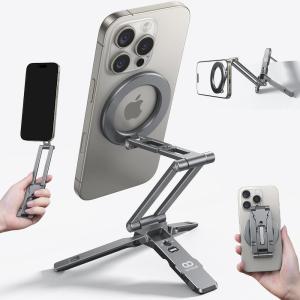 imageLamicall for Magsafe Tripod Stand  Triple Axis Foldable Aluminium Magnetic Tripod for iPhone Mini Selfie Stick with 14quot Screw Arca and Hook Cell Phone Stand fits iPhone Camera for Vlog Travel