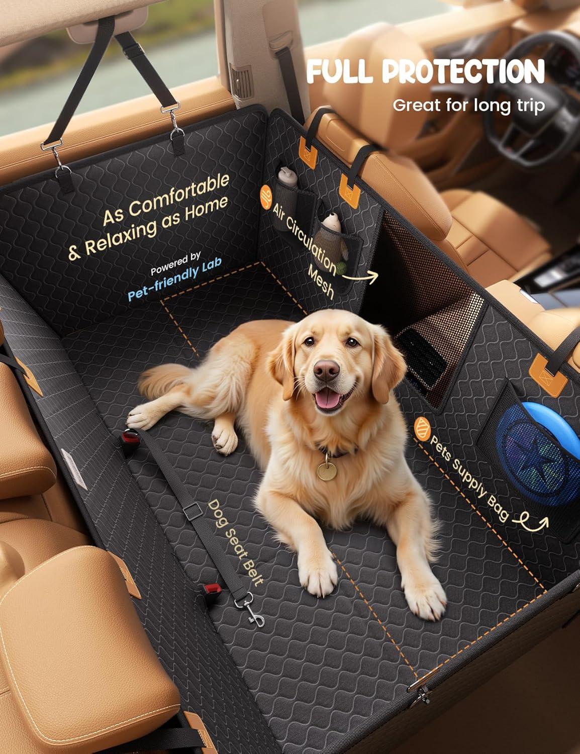imageLamicall Dog Car Seat Cover for Back Seat  Upgraded AntiRipped Back Seat Extender for Dogs Hard Bottom Waterproof Dog Hammock for Car with Mesh Window Pet Backseat Protector SUV ampamp Small Truck LFor Cars SUV Small Truck