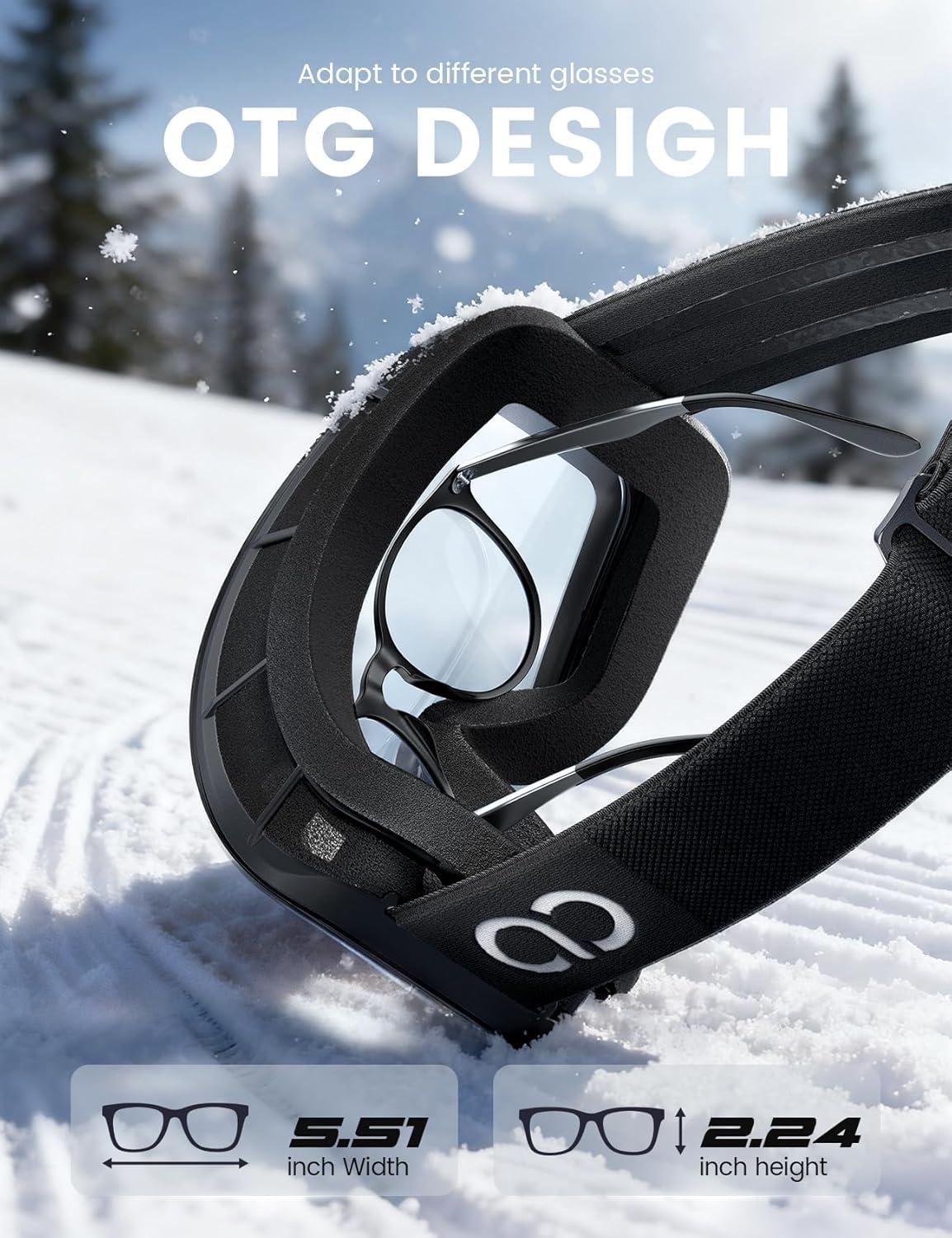 imageLamicall Ski Goggles with 3X AntiFog  100 UV Protection OTG ampamp Helmet for Men ampamp Women for Skiing Snowboard SnowmobileBlack Frame  Silver Lens