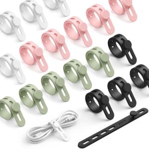 imageLamicall 20Pack Silicone Cable Ties Cord Organizer  4 Adjustable Holes Multi Color Elastic Durable Cord Wraps Management Home Organizer Ties for Phone Charger Electrical Cable Travel Essentials