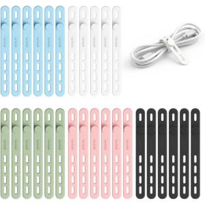 imageLamicall 30Pack Silicone Cable Ties Cord Organizer Multi Color Elastic Cable Management Wraps Home Decor Organizer Ties Accessories for Phone Charger Electrical Cord Chritsmas Travel Essentials