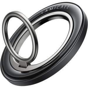 imageLamicall Magnetic Phone Ring Grip Holder for Magsafe 360 Rotating with Smooth Damping Crystal White Finger Grip Kickstand Strong Magnet Mag Safe Accessories for iPhone 17 Pro Max Air All PhonesCrystal Black