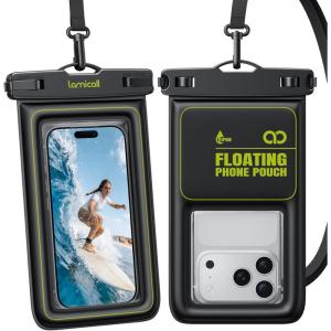 imageLamicall IP68 Floating Waterproof Phone Pouch  2 PackAntiPop Lock Dustproof Cell Phone Dry Bag Case with Lanyard Beach amp Cruise Essentials Gifts for iPhone 17 16 15 Pro Max Galaxy S25 475Green Accent