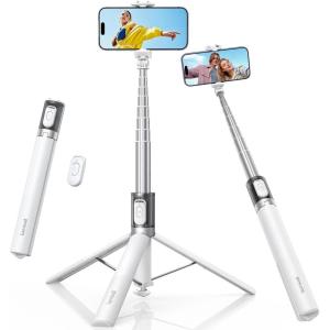 imageLamicall Phone Tripod amp Selfie Stick  TaptoOpen Phone Stand for Recording Extendable iPhone Tripod Stand with Remote amp Cold Shoe Compatible with iPhone for Live Stream Valentines Day Gift BlackNEW Upgraded  White