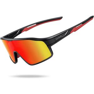 imageLamicall Polarized Sport Sunglasses for Age 814 Kids  UV400 Protection Baseball Cycling Sun Glasses for Boys Girls TeensBlack Framered Lens
